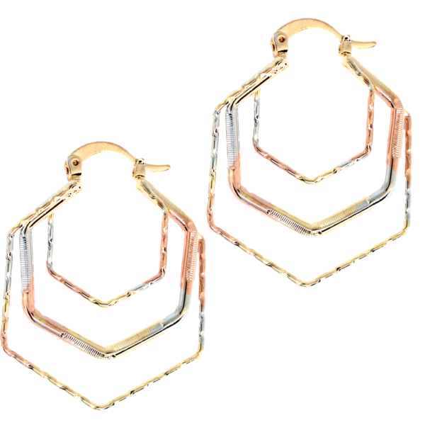 Argolla hexagonal tres caidas - goldfilled tres oros