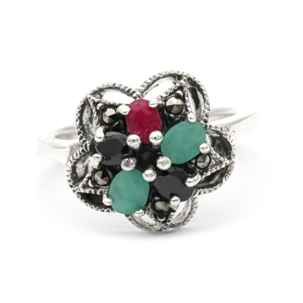 Anillo marquesita petalos  piedra natural - Imagen 2