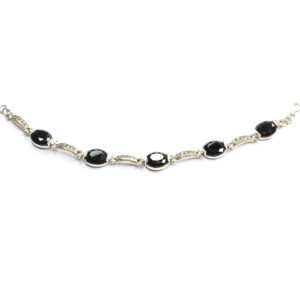 Pulsera plata y oro piedra negra