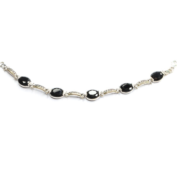 Pulsera plata y oro piedra negra