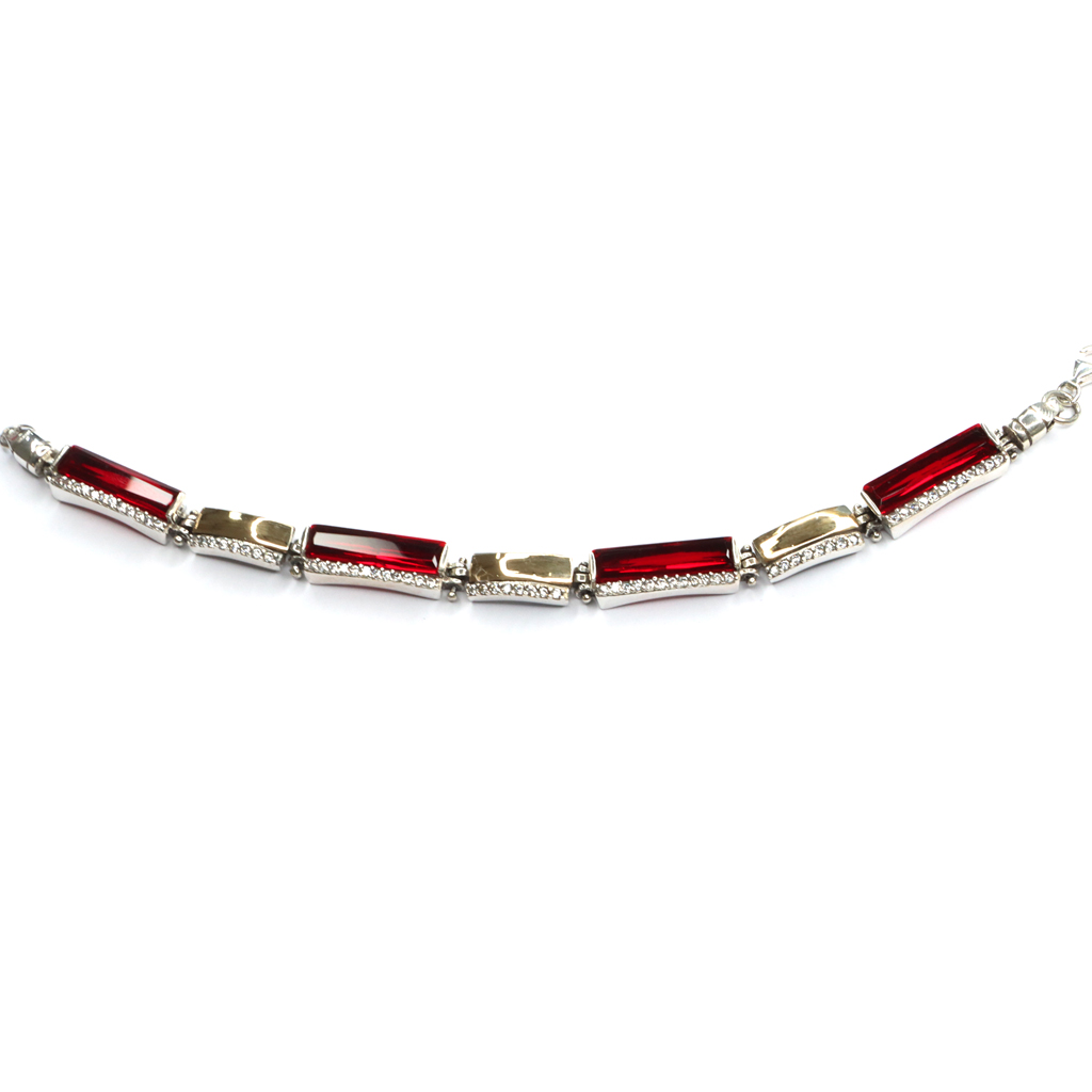Pulsera piedra roja plata y oro