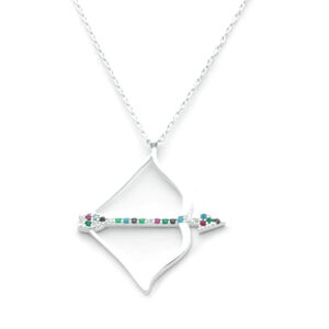 Collar de plata 925 diseño de arco y flecha con micro circones de colores