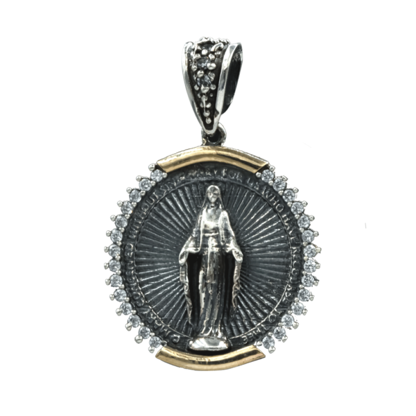 Dije de virgen plata con oro